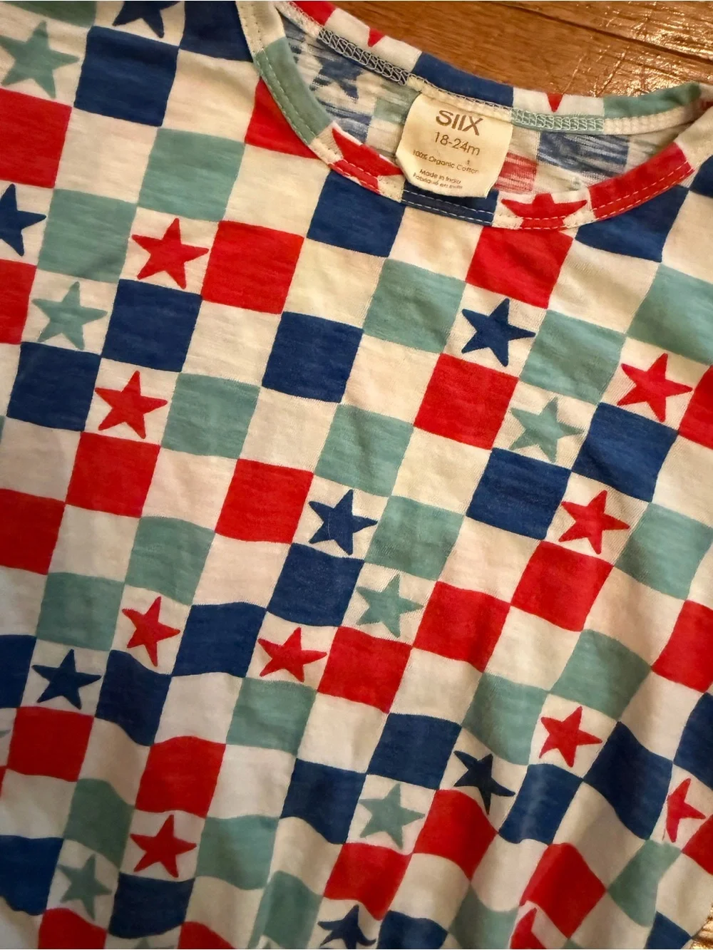 SIIX Organic Cotton Red White Blue Checkered Bubble Romper 18/24